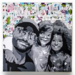 Family Will Always Fit In Any Heart Puzzle – Family potrait of Dubai based radio presenter with pieces of paper from milk boxes used to create a jigsaw puzzle effect in the background (Copy)