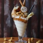 The Bee’s Knees at P&B’s- a vanilla-flavoured shake dressed up with honeycomb syrup, waffles, a honey macaroon, toffee popcorn and fudge.